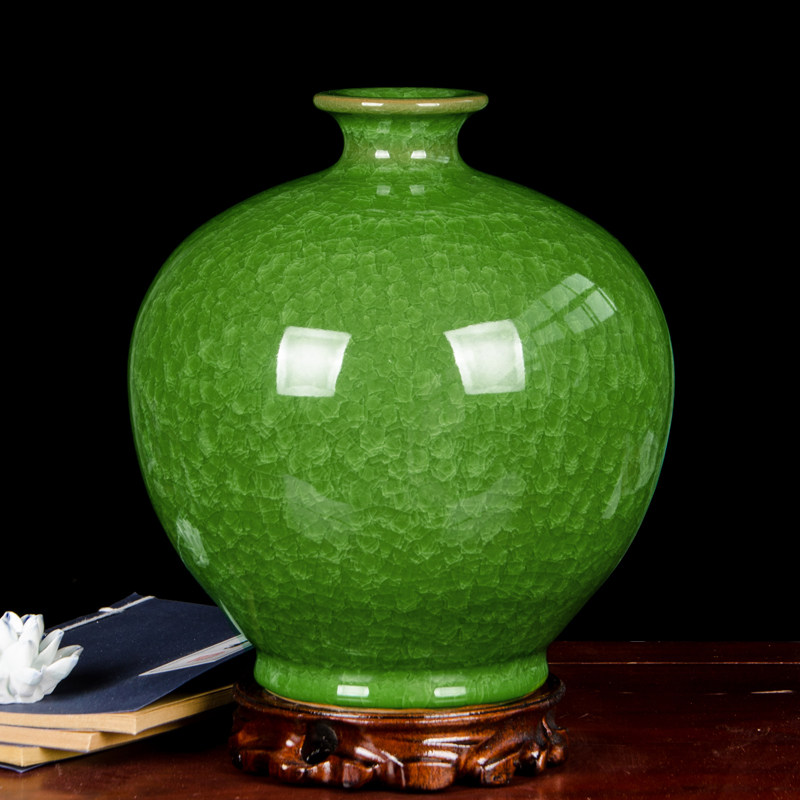 速发器景德镇陶家2仿古冰片裂纹釉花瓶插花客厅瓷居装饰品摆件绿