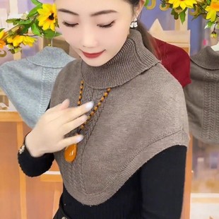 秋冬季护脖休闲高领假领子套头围脖女纯色保暖护颈披肩棕色护脖子