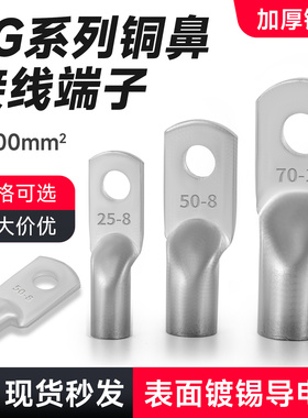 JG铜鼻子国标加厚船型冷压端子纯铜线耳10/16/25/35/50/70-8平方