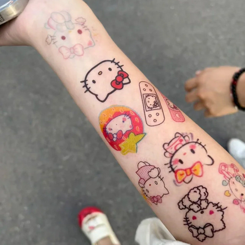 凯猫彩色纹身贴蒂猫kt防水网红持久仿真可爱手臂贴纸锁骨小贴纸女