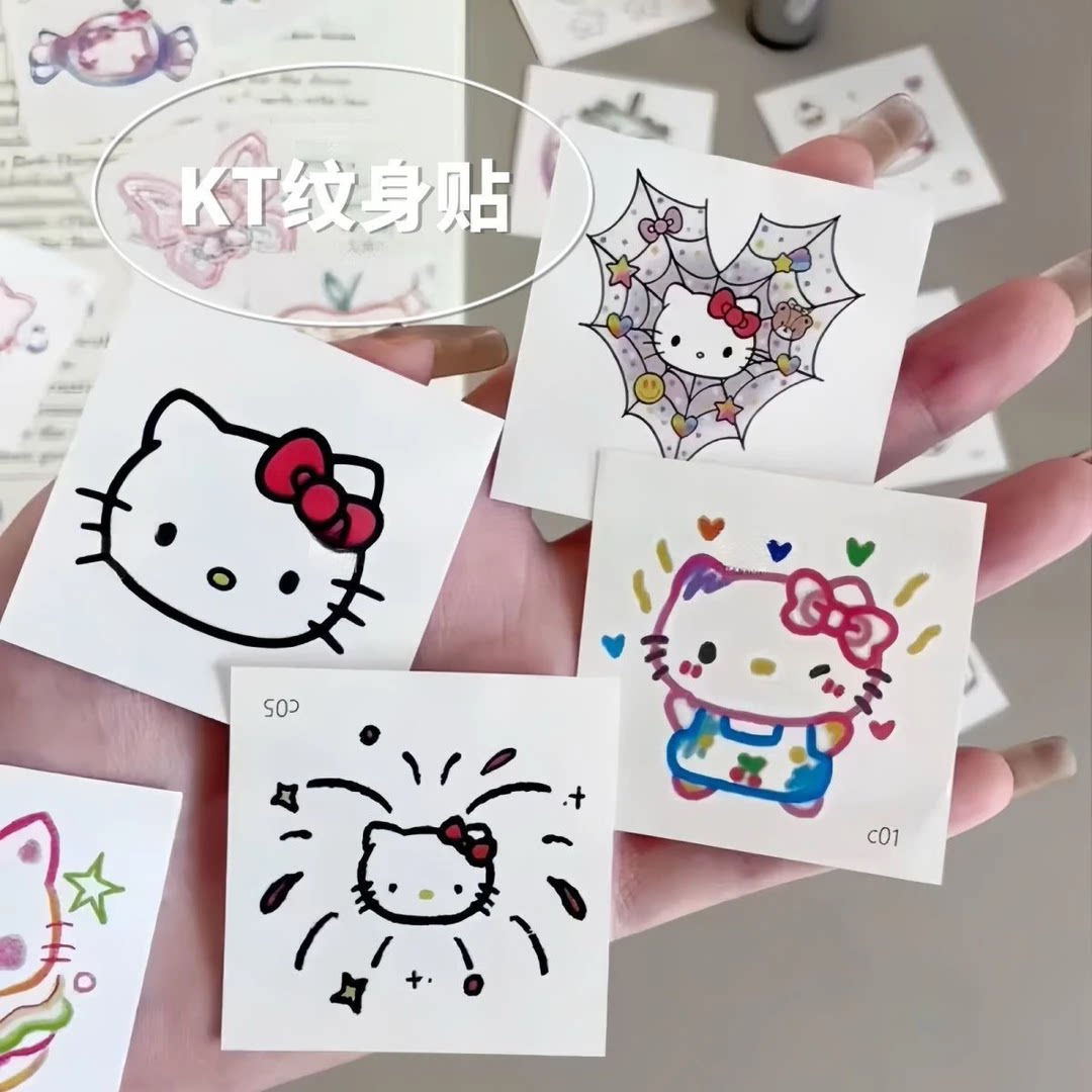 多巴胺KT彩色凯蒂纹身可爱少女心防水持久学生装饰卡通贴纸纹身贴