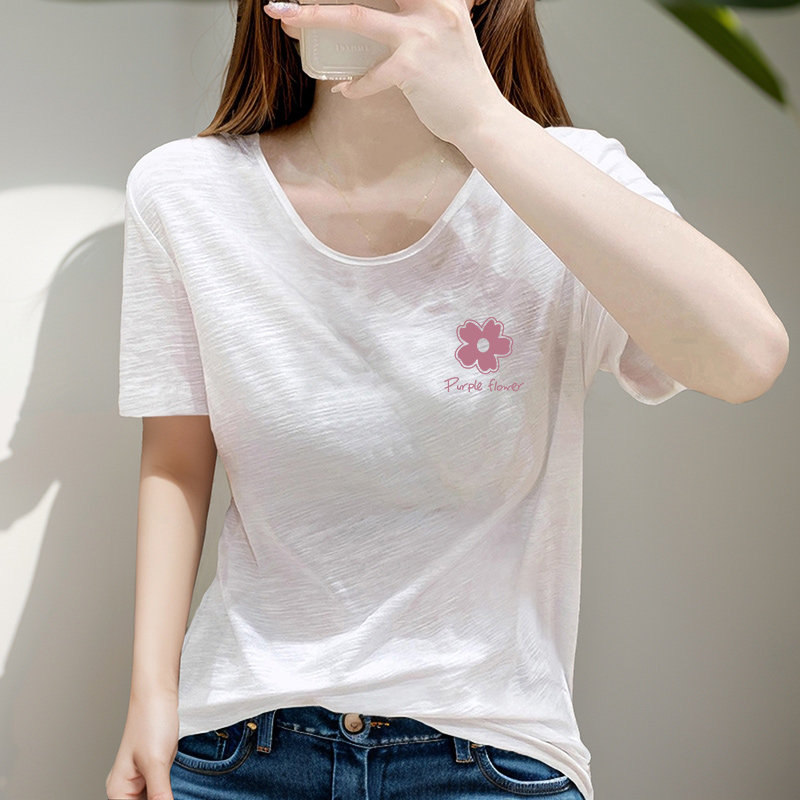 白色大V领口短袖t恤女夏季薄款2026新款韩版宽松正肩减龄显瘦上衣