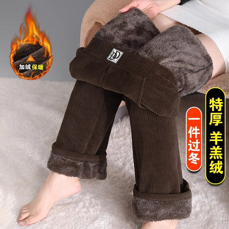 加绒加厚雪尼尔微喇裤女秋冬东北特厚羊羔绒女裤灯芯绒休闲喇叭裤