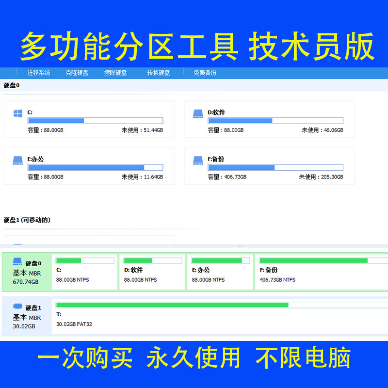 电脑硬盘分区助手C盘空间硬盘扩容合并系统软件数据迁移磁盘工具