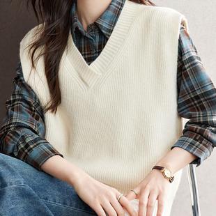 白色V领无袖 坎肩马夹百搭显瘦 叠穿针织背心马甲女内搭2025春时尚