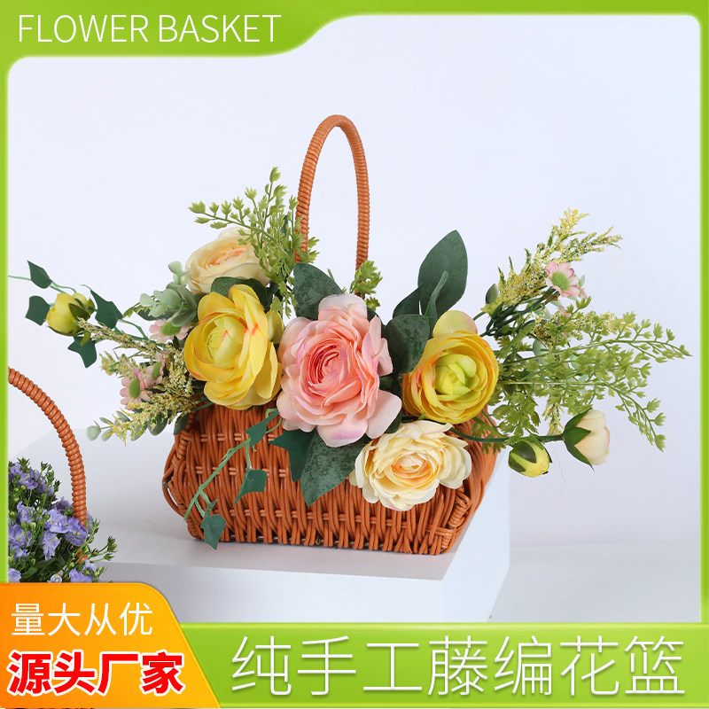 编织篮草编提篮手提花篮仿藤插花蓝花艺手工藤编编织筐篮子