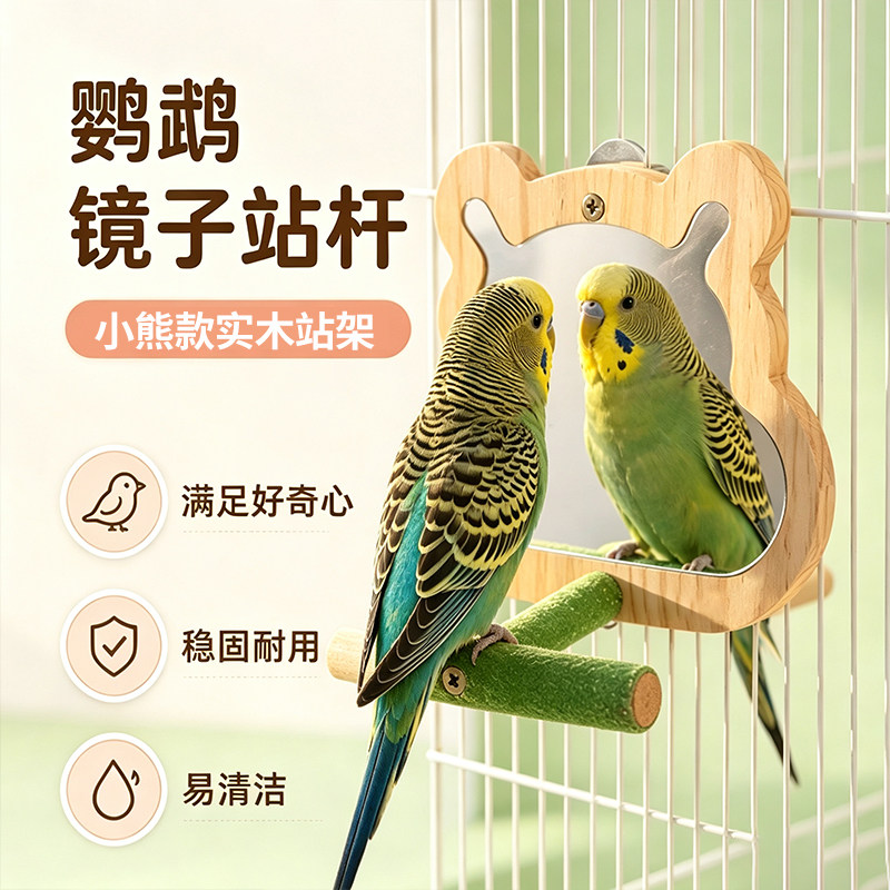 鹦鹉木制鸟镜子鸟玩具玄凤牡丹虎皮趣味玩耍解闷啃咬镜子玩具