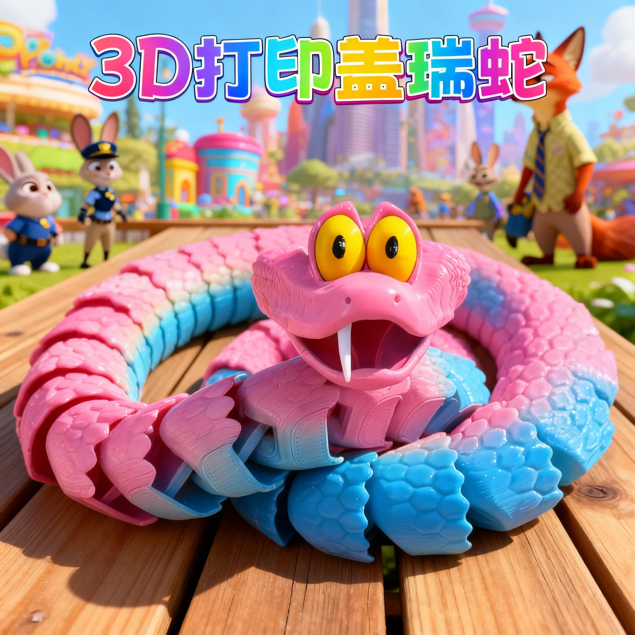 3d打印玩具蛇动物模型仿真蛇盖瑞疯狂动物城2全身可动摆件一条蛇