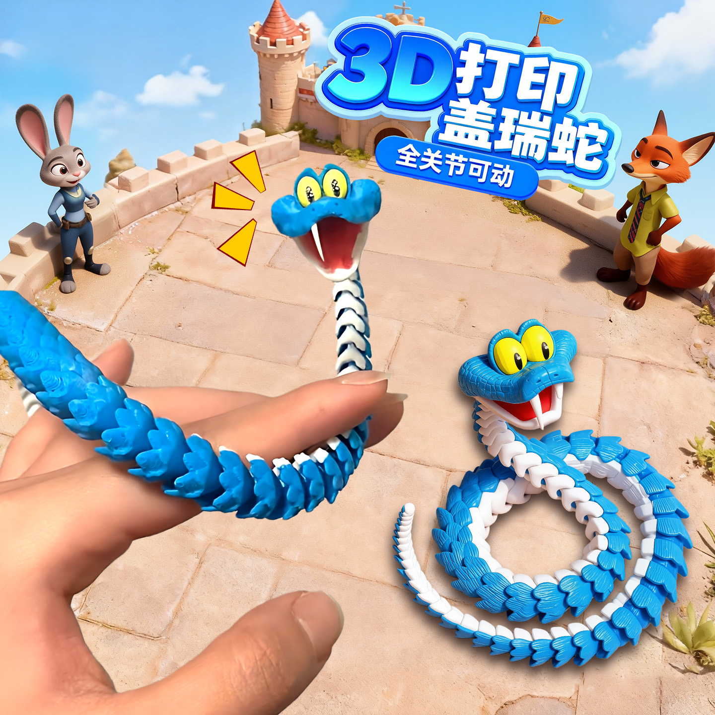 现货3D打印玩具蛇盖瑞一条蛇模型摆件疯狂动物城2周边全关节可动6