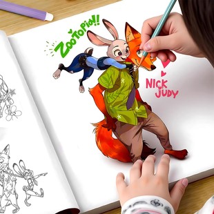 朱迪尼克可爱疯狂动物城描摹本绘画本儿童专用描摹涂色二合一描红本绘画控笔训练练习本3 6岁小学生涂鸦兔子6