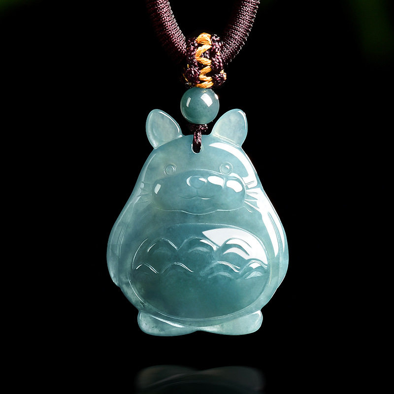 正品 天然a货翡翠蓝水立体龙猫卡通吊坠玉石男女款可爱项链玉坠