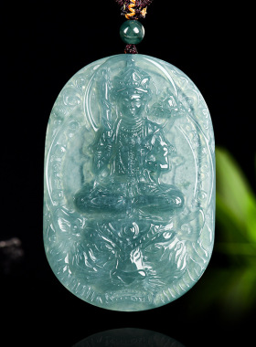拍卖 天然老料翡翠蓝水虚空藏吊坠生肖虎守护神本命佛男女款挂件