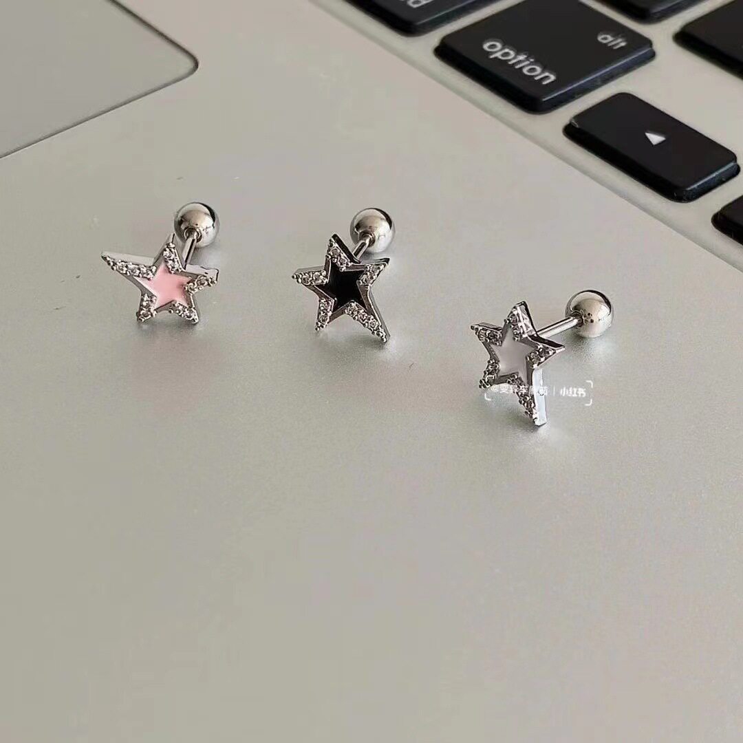 原创设计闪耀星星耳钉精致甜酷五角星耳骨钉钛钢镶锆辣妹耳环耳饰