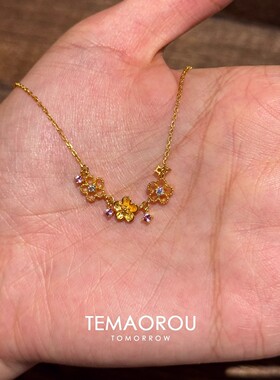 夏季小紫花闪钻锁骨链女款2025年新款精致花朵项链配饰品