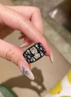 现货欧美跨境锆石几何形戒指高级感菱形镶钻潮流时尚百搭