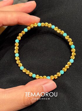 新中式4mm猫眼蹦迪金珠绿松石串珠弹力手链女民族风叠戴手串手饰