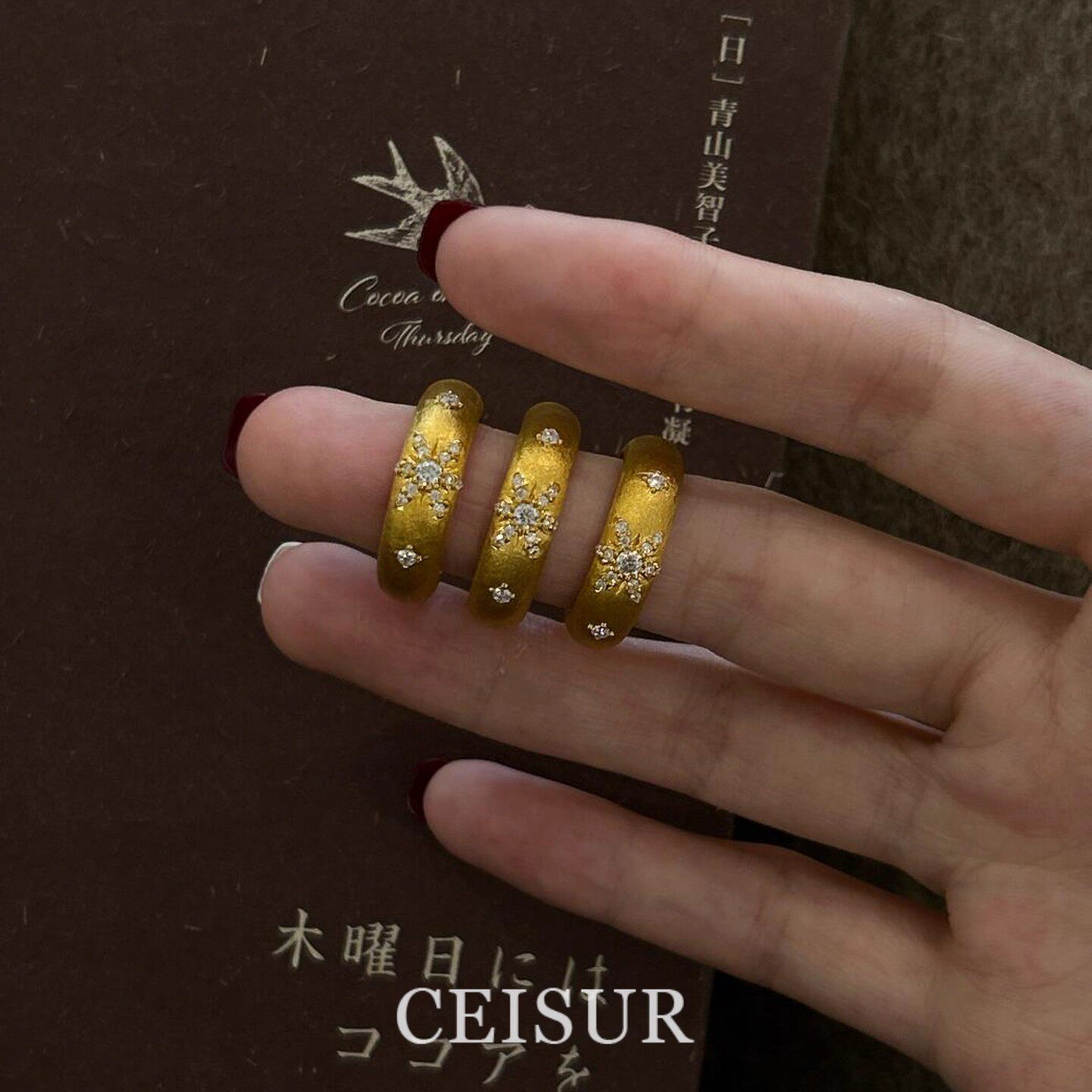 中古爆闪金色雪花点钻戒指轻奢高级感精致食指戒气质小众独特指环