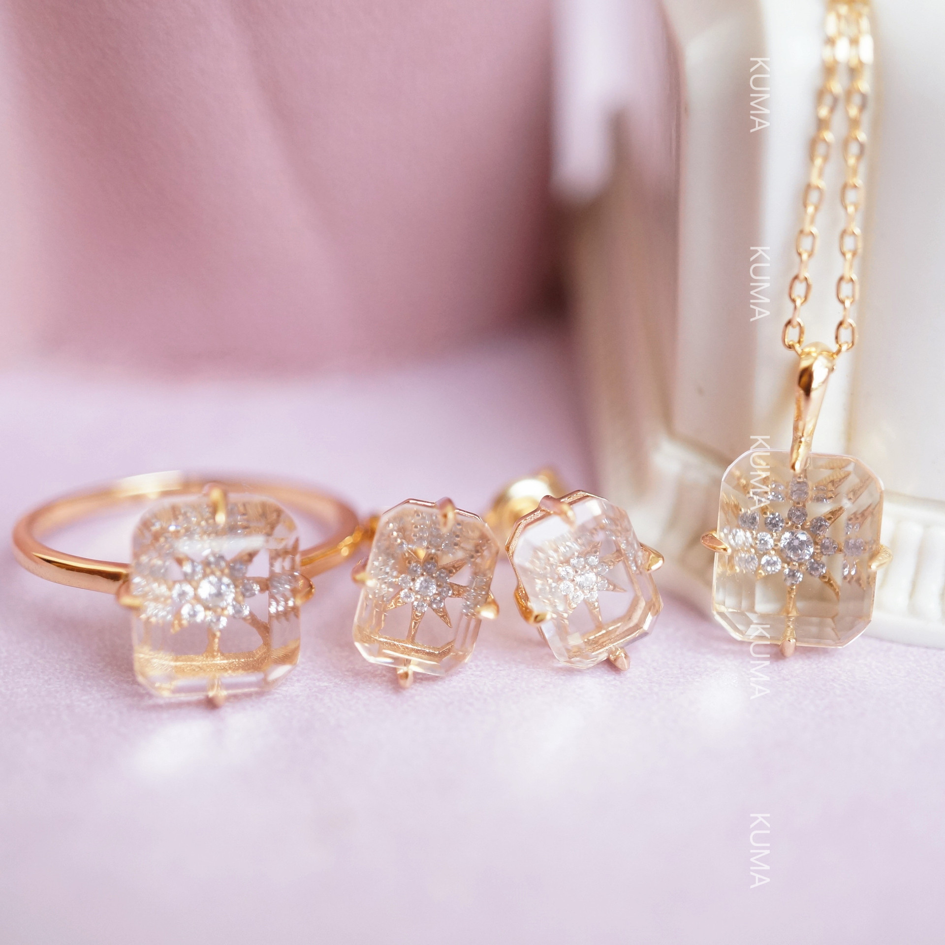 【星光方糖】高仿白水晶爆款芒星方形项链女复古轻奢高级感锁骨链