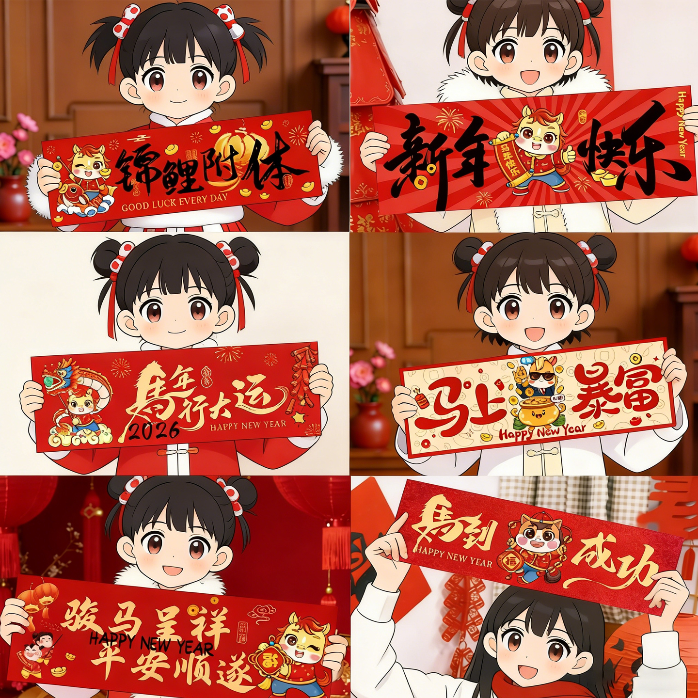 2026马年装饰品元旦跨年新年快乐手持横幅幼儿园儿童打卡拍照道具