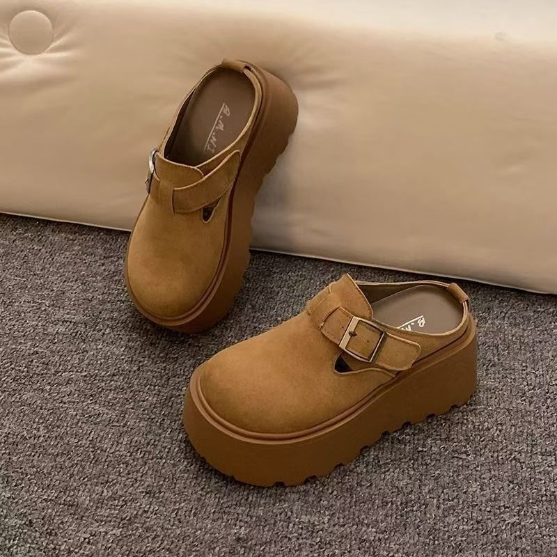 春秋新款矮子乐时尚气质厚底包头半拖鞋磨砂超软勃肯鞋女外穿