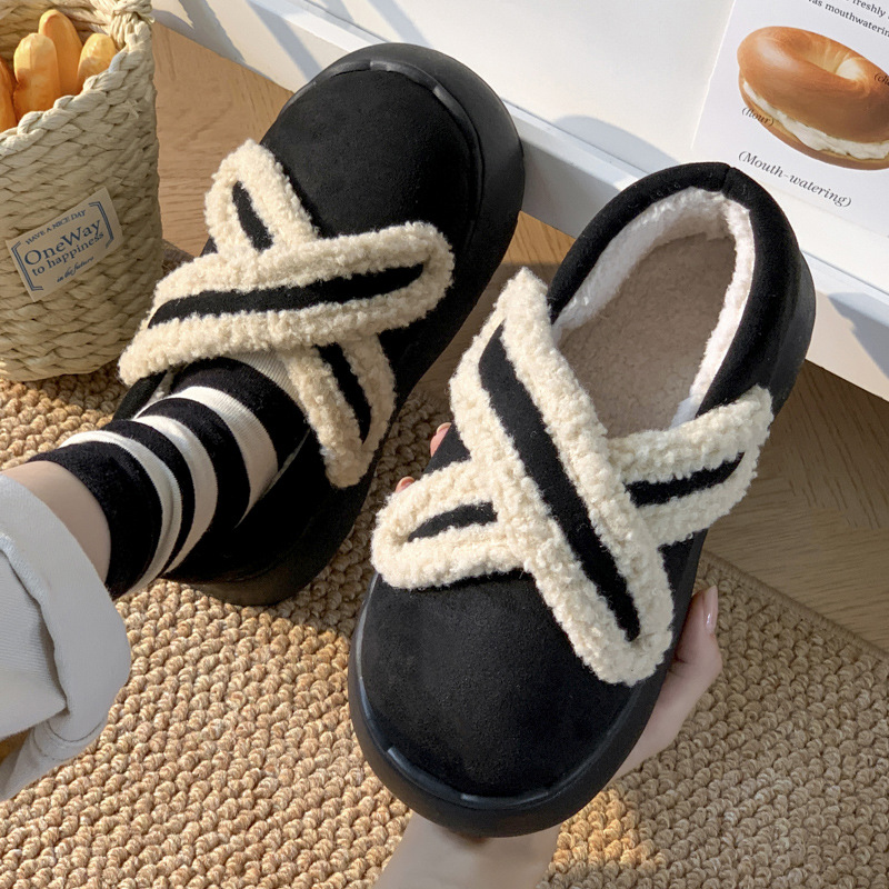 加绒冬季外穿棉鞋女包跟加厚保暖网红魔术贴室内棉拖鞋厚底居家用