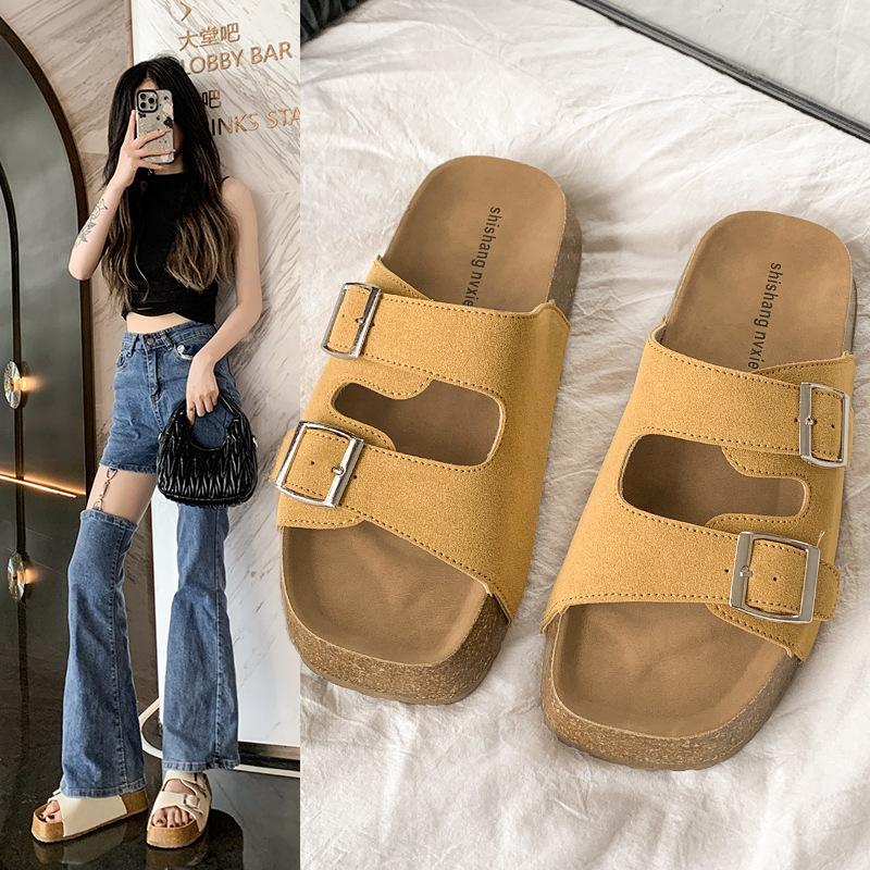 双排扣时尚厚底勃肯鞋女外穿夏季新款懒人沙滩凉拖鞋潮