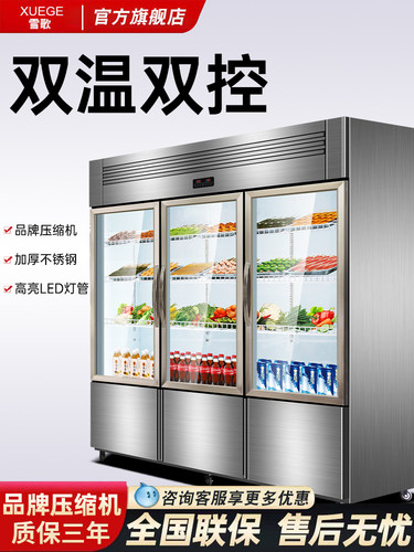 雪歌三开门双温冷藏冷冻展示柜商用保鲜柜饮料烧烤麻辣烫串串柜