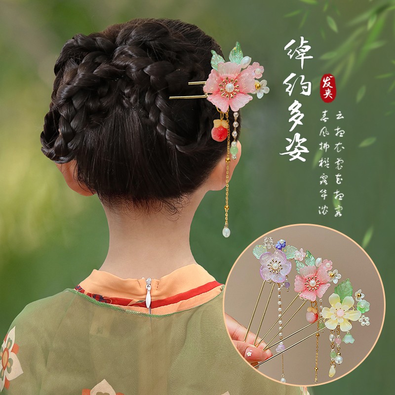 汉服女童头饰儿童发簪女童古风步摇流苏发钗小女孩中国风盘发发饰