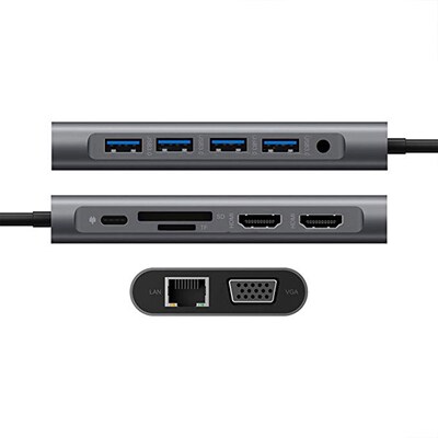 12-in-1 USB Type-C Docking Station Hub to Dual 4K HDMI/USB3