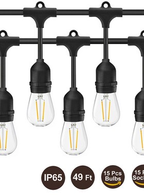 15M S14 LED Outdoor String Lights E27 Retro Edison Filat Bul