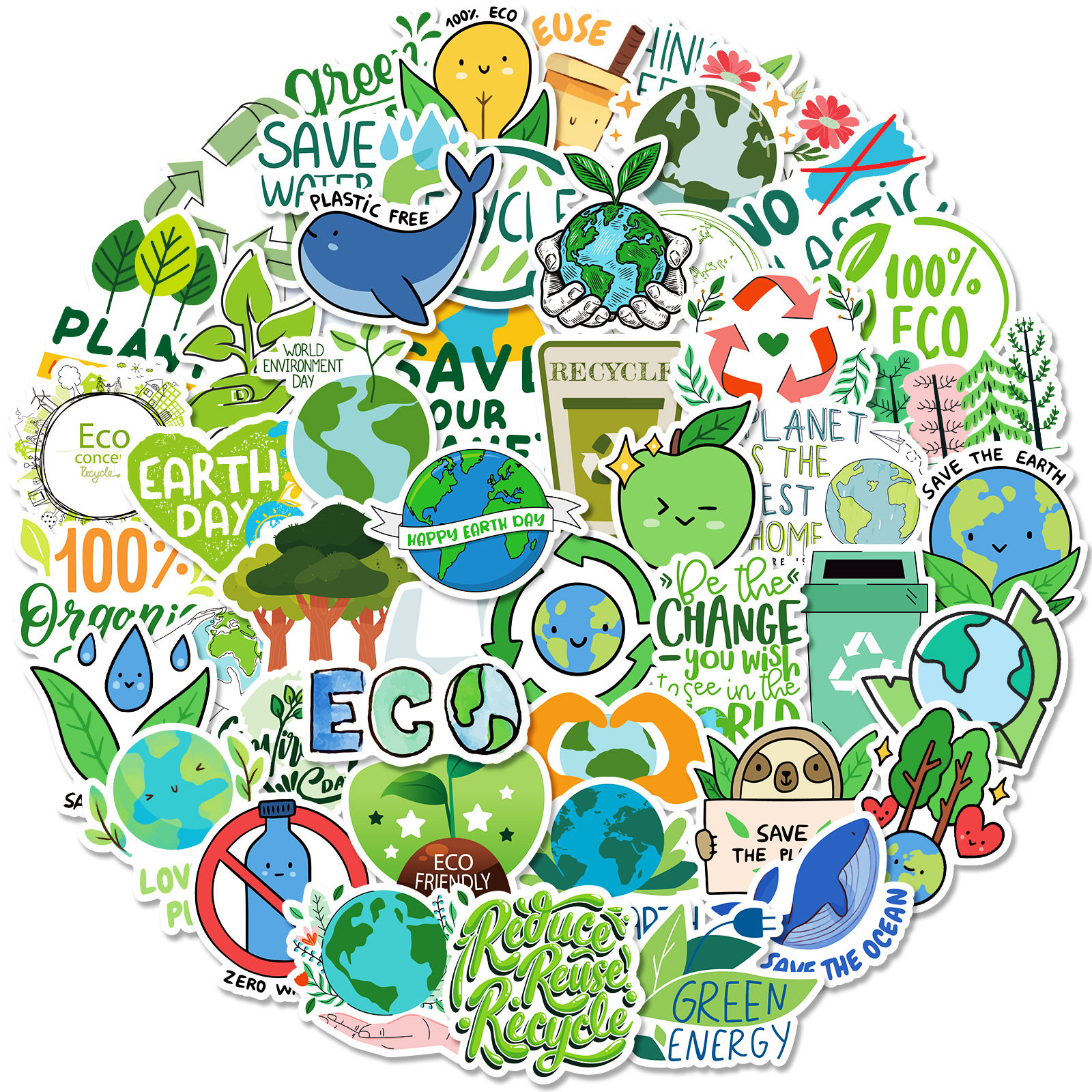 50张欧美保护环境短语涂鸦贴纸个性行李箱手机平板电脑装饰贴防水