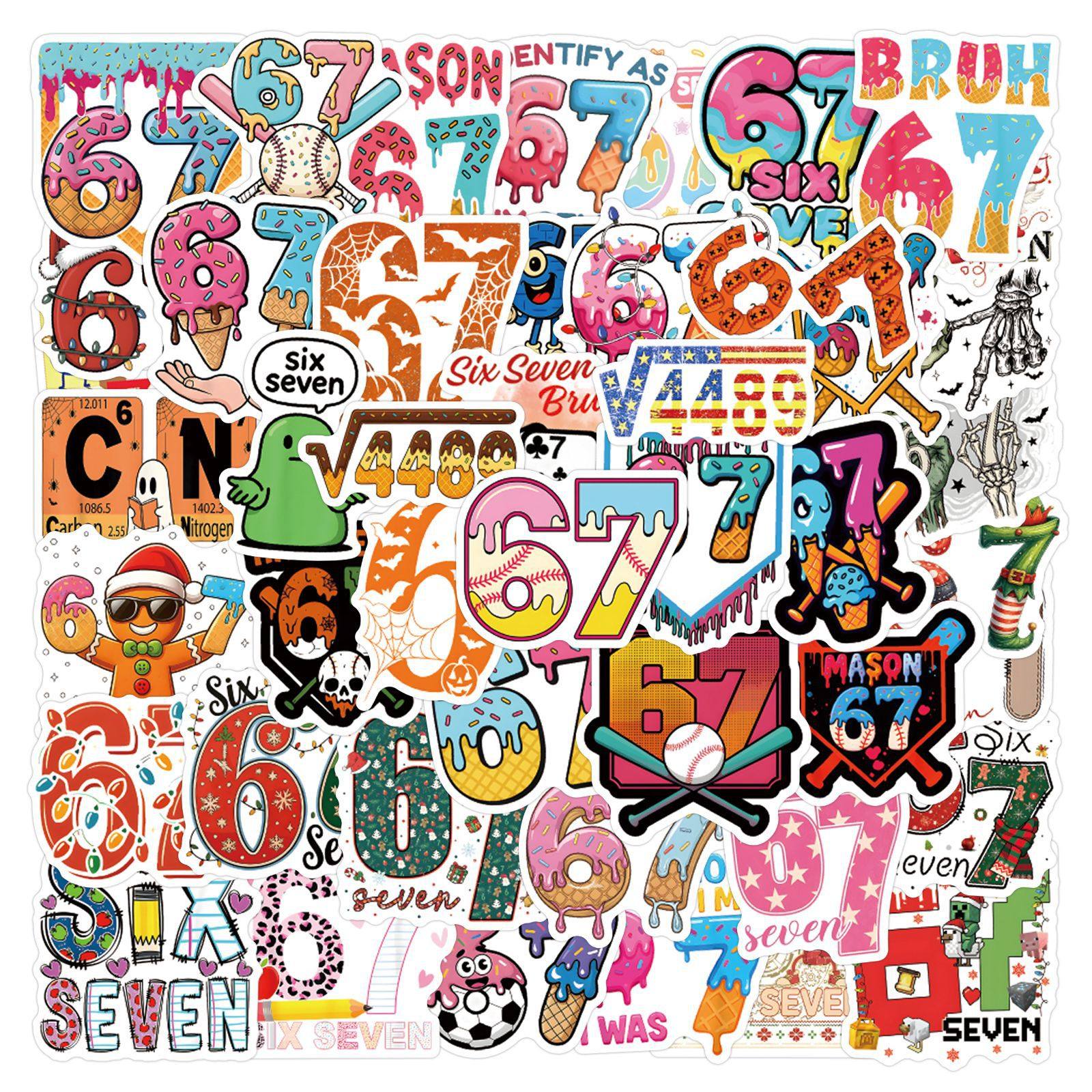 110张热门网络潮语67Six-seven贴纸笔记本电脑手机吉他滑板车贴画