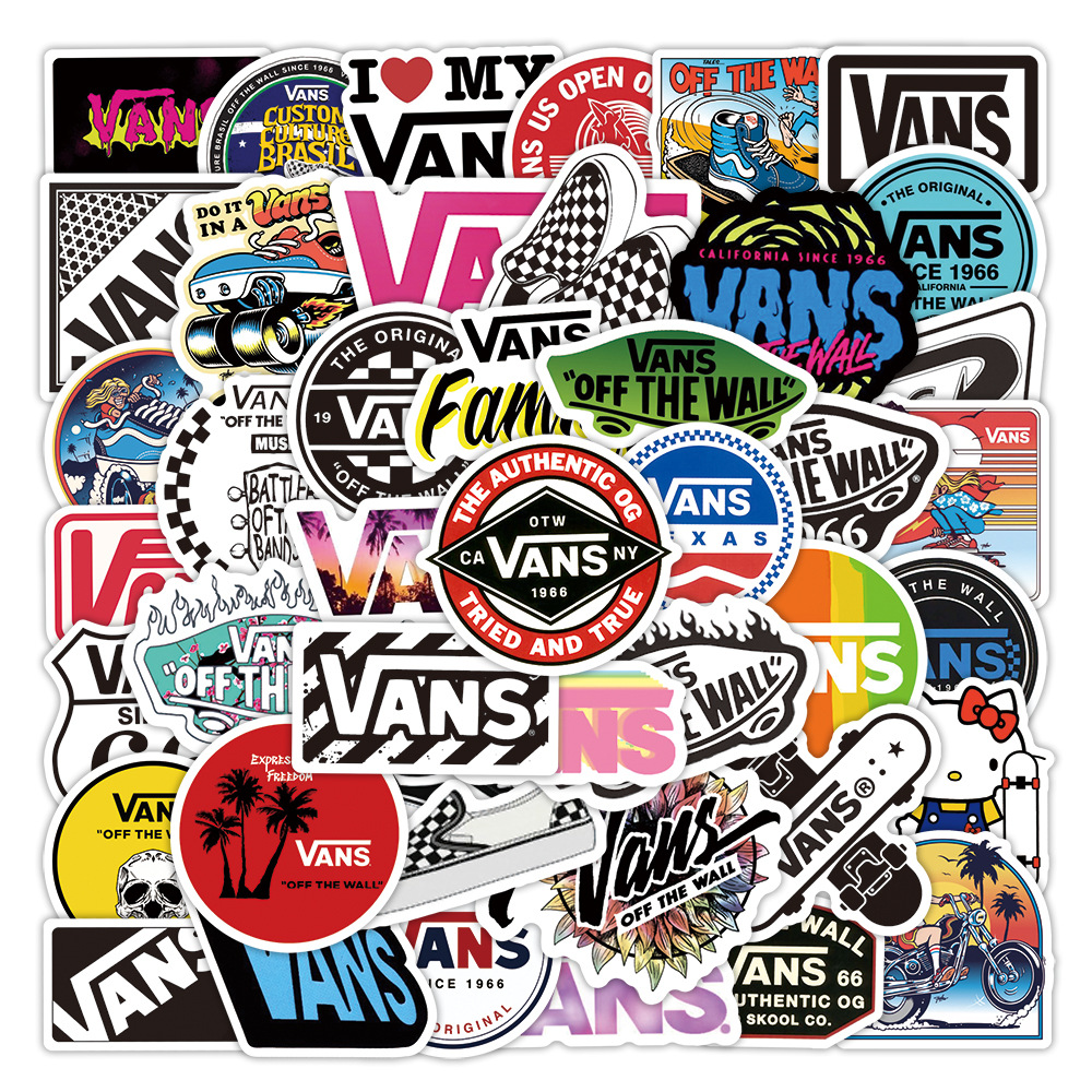 50张新款潮牌VANS涂鸦贴纸滑板吉他水杯拉杆箱机车头盔防水贴跨境