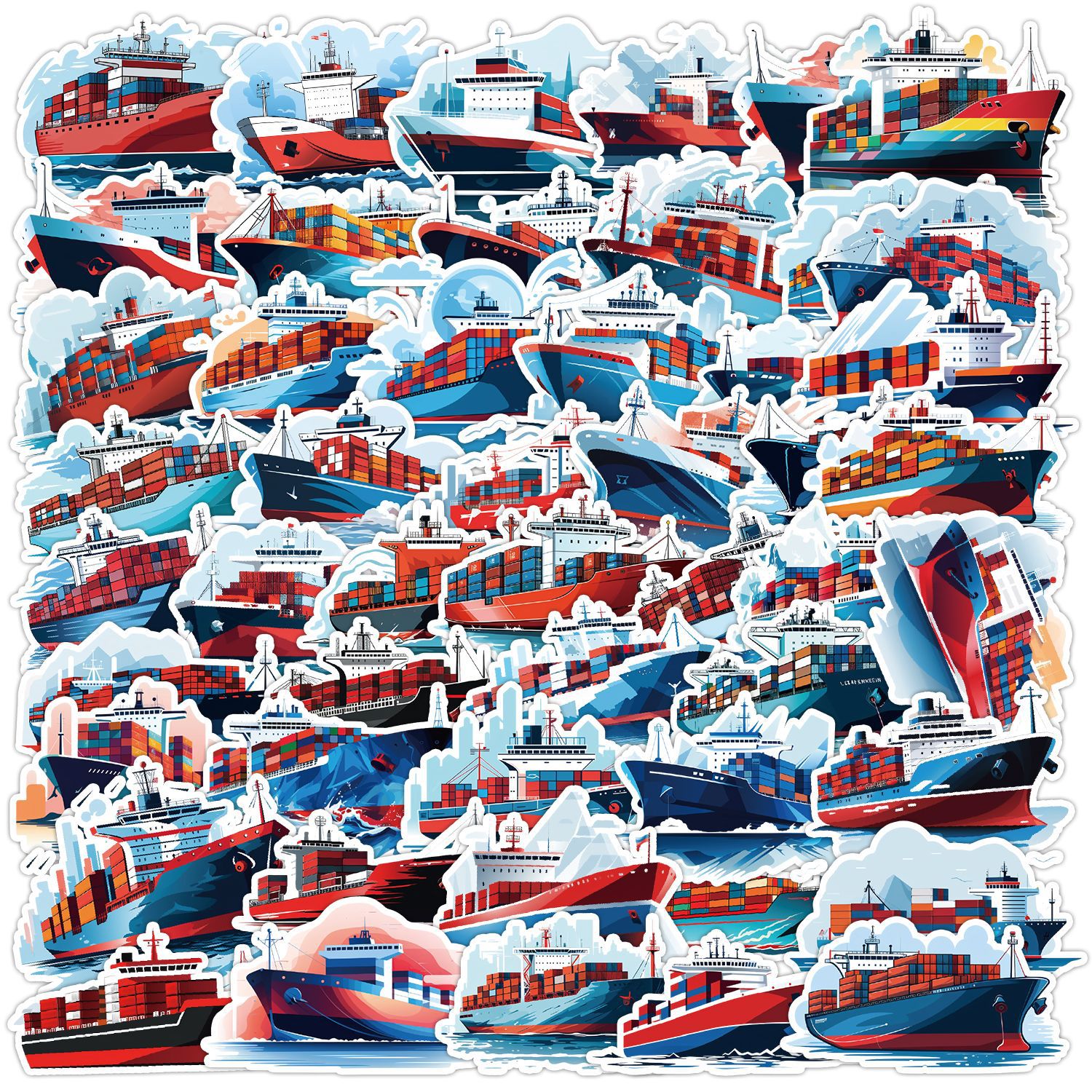 50张远洋货轮船只卡通涂鸦贴纸个性笔记本电脑滑板车装饰贴画防水