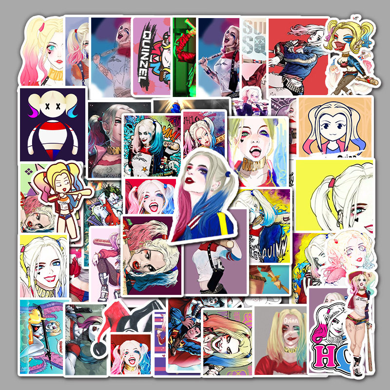 50张卡通自杀小队小丑女涂鸦贴纸个性行李箱滑板车手机平板电脑贴