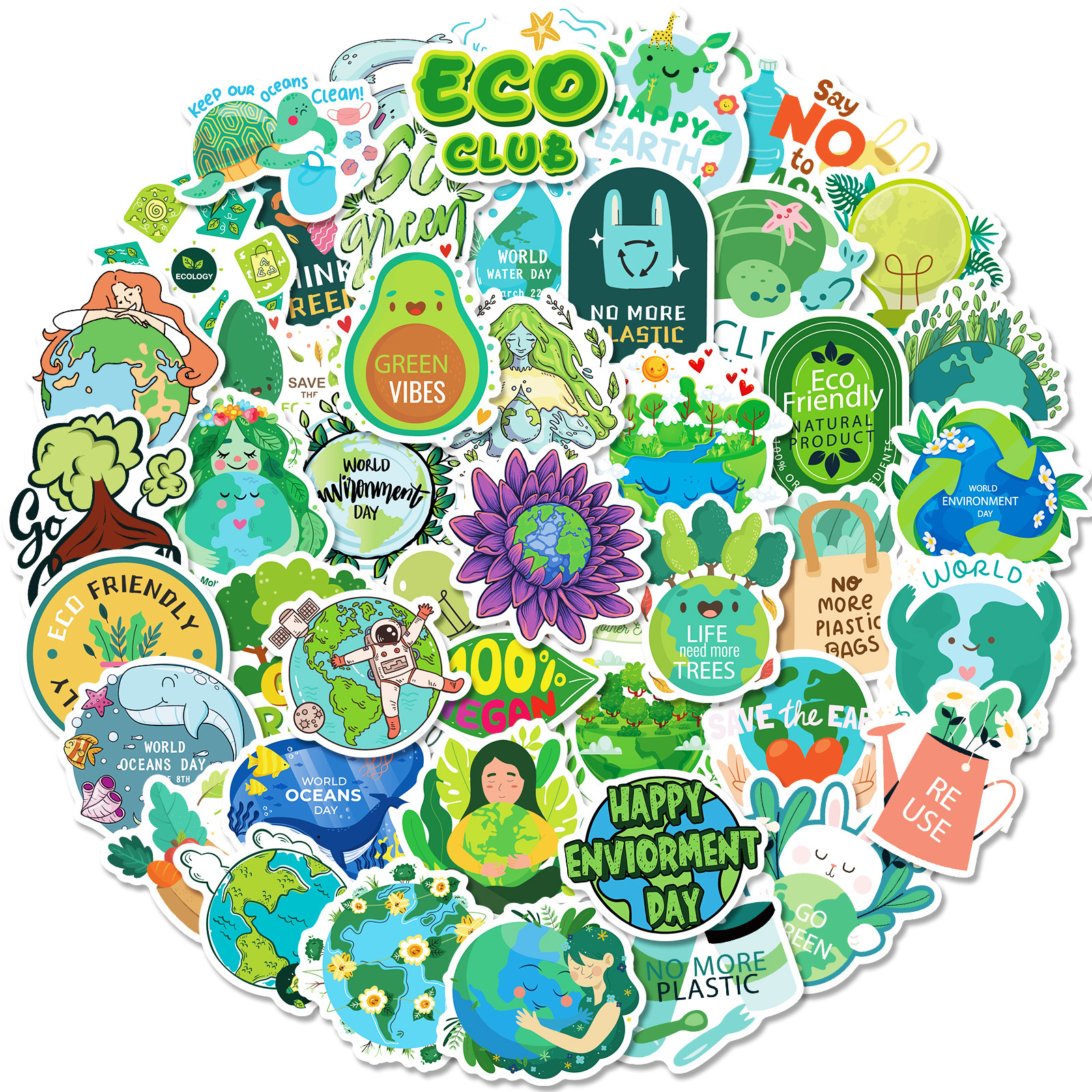 50张保护环境大自然绿色环保公益宣传贴纸保护地球森林植物贴防水