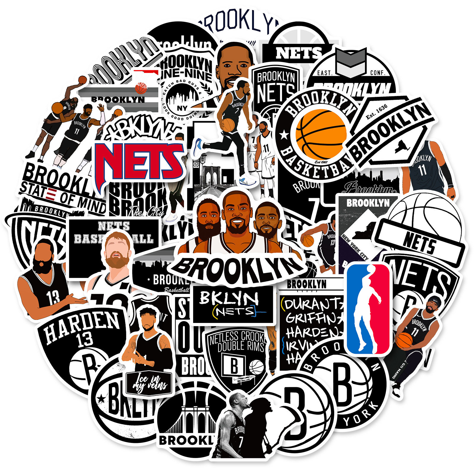 50张nba篮网队杜兰特欧文球星贴纸个性卡通人物拉杆箱宿舍贴防水