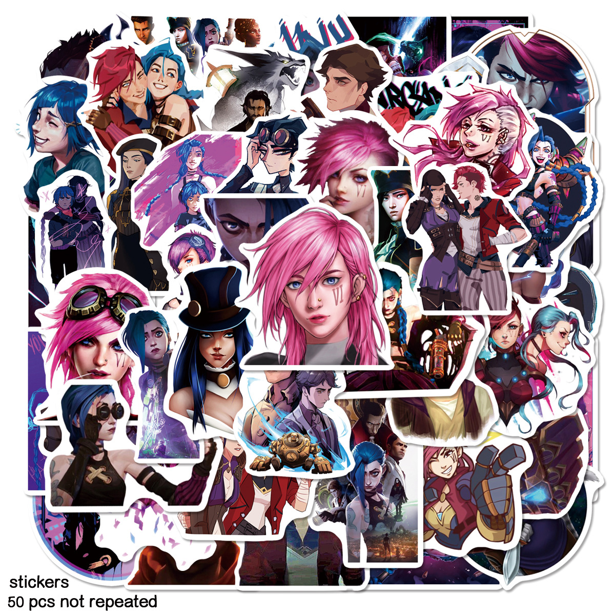 50张LOL英雄联盟双城之战游戏人物贴纸笔记本手账滑板车头盔贴画