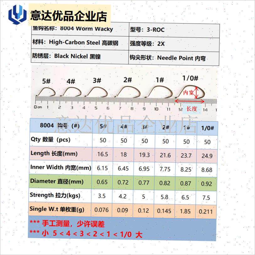 004倒钓钩加强路亚微物饵小v软虫钩太阳鱼钩梭鱼专用鹰嘴Wacky钩,