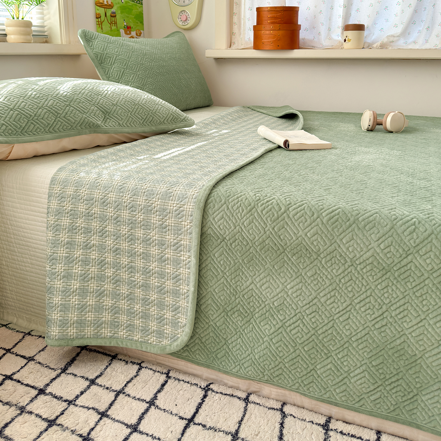 一面宝宝绒一面纯棉床盖双面两用