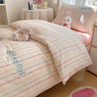 学生宿舍纯棉三件套100全棉床上用品90x200cm床笠款单人被套床单