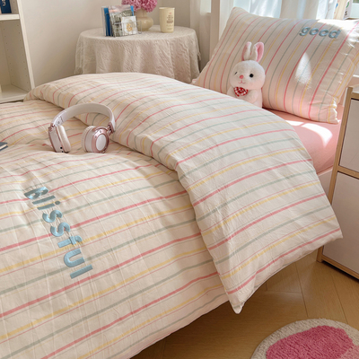 学生寝室床上用品纯棉三件套单人