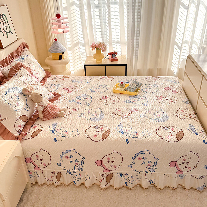 卡通纯棉榻榻米床盖单件四季通用儿童夹棉床单三件套全棉炕单防滑