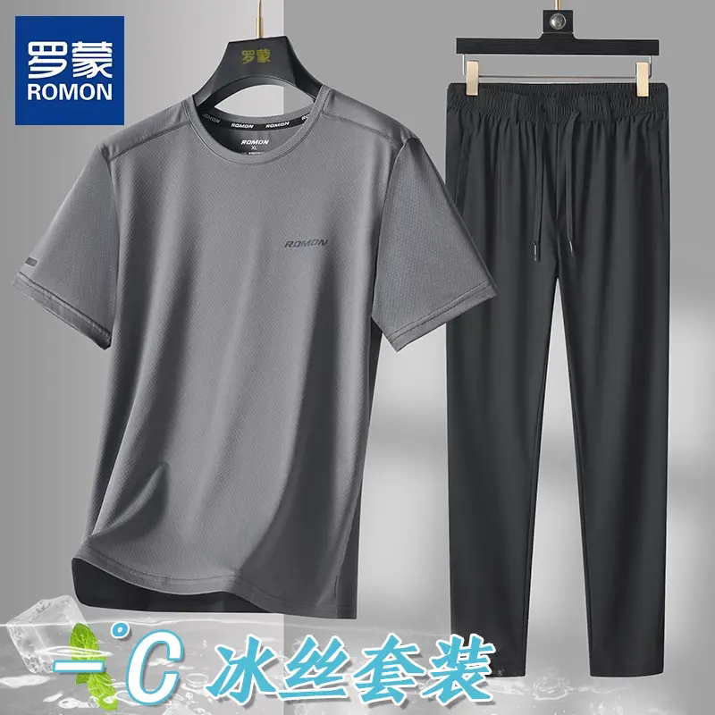 罗蒙爸爸冰丝运动套装中老年短袖