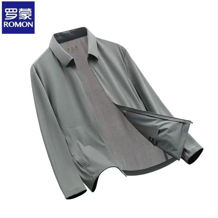 罗蒙男士冰丝防晒夹克春夏季新款商务休闲纯色抗皱薄款外套上衣男