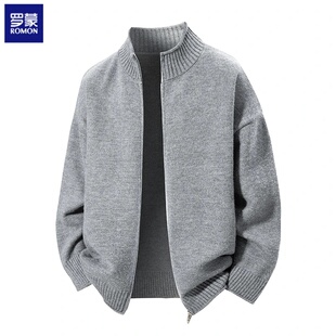 罗蒙针织开衫毛衣秋冬外套男款爆款2025新款男装立领慵懒风上衣服
