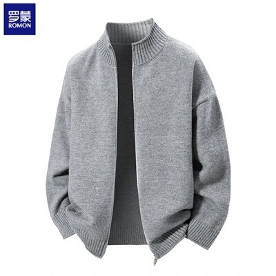 罗蒙针织开衫毛衣秋冬外套男款爆款2025新款男装立领慵懒风上衣服