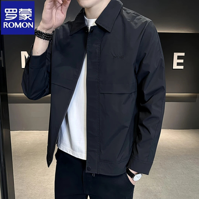 Romon/罗蒙翻领外套男士春秋装衣服新款潮流修身韩版休闲百搭夹克