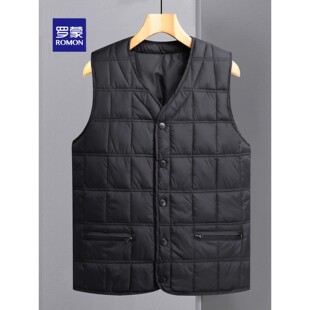 罗蒙轻薄羽绒马甲男秋冬款中老年人内穿保暖背心宽松爸爸冬装坎肩