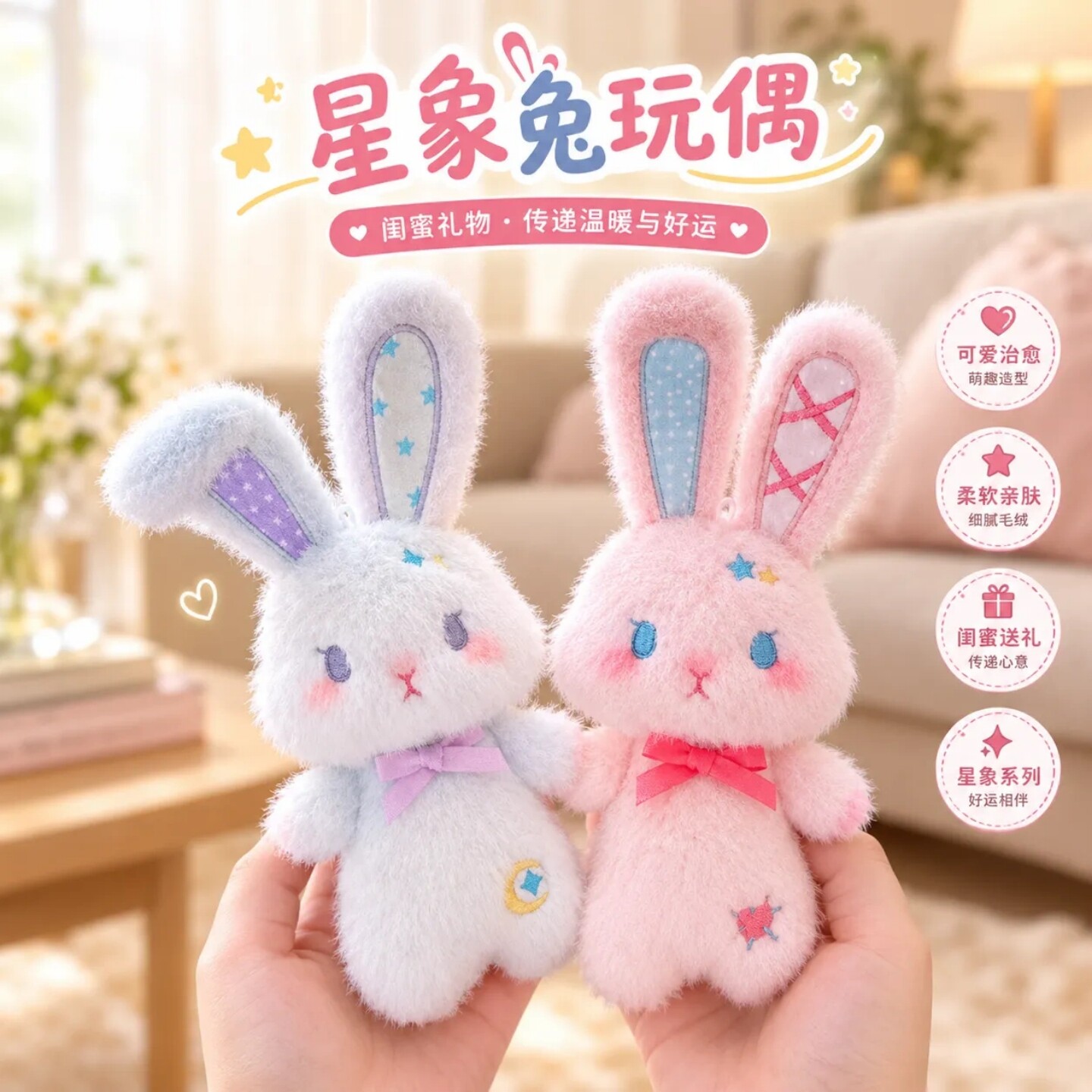 可爱星象兔子毛绒玩具公仔挂件